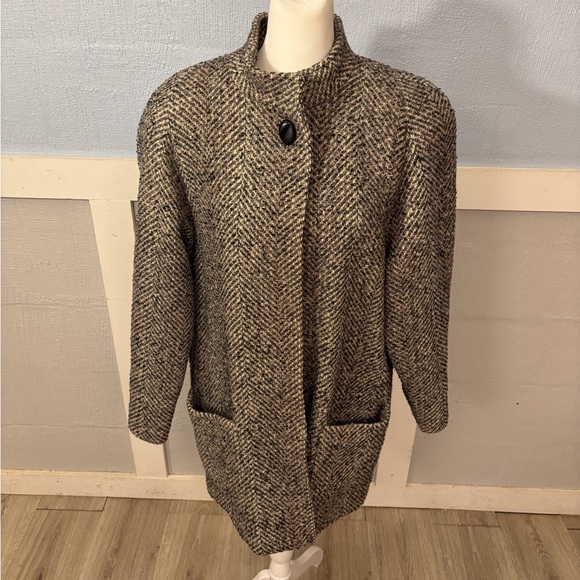 Very Elegant Bert Newman Petite SZ 10 Vintage Tweed Wool Blend Puff Shoulder - Picture 1 of 7